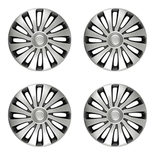 Set of 4 14" Wheel Trims For FIAT 500 MULTIPLA PANDA - Covers, Clean Design, Sepang Silver & Black, Hub Caps, Alloy Look - x4