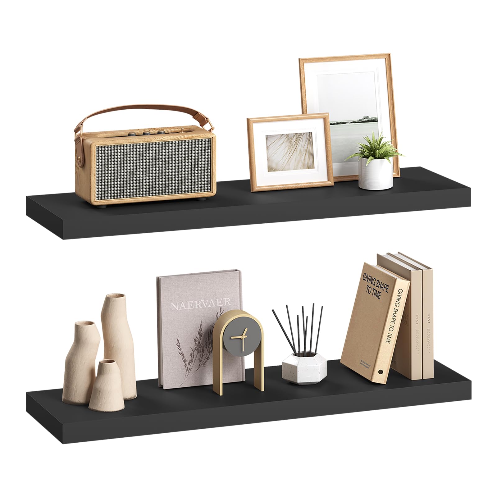 eSituro Wandregal, schwebendes schwarzes Regale für Wandmontage, 2er-Set Schweberegal Hängeregal Wandbrett im Wohnzimmer Schlafzimmer Küche Badezimmer, 80x3,8x22,9 cm