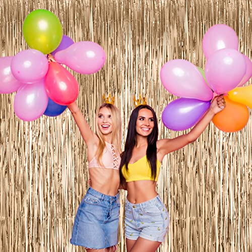 Image of Voircoloria 2 Pack Champagne Foil Fringe Backdrop Curtains, Tinsel Streamers Birthday Party Decorations, Fringe Backdrop for Anniversary, New Years, Birthday Party