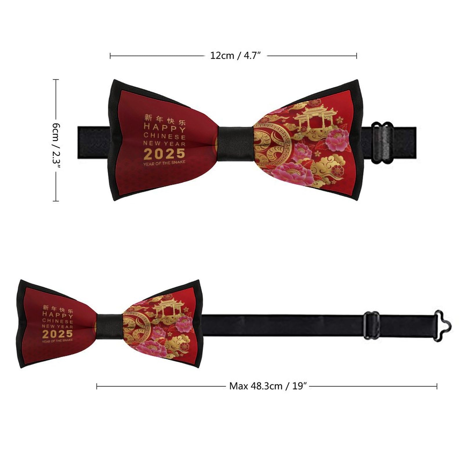 GoasNei Year Of The Snake 2025 Happy Chinese New Year 2025 Bow Tie for Men Adjustable Necktie Funny Tie Neck Ties for Weddings Party