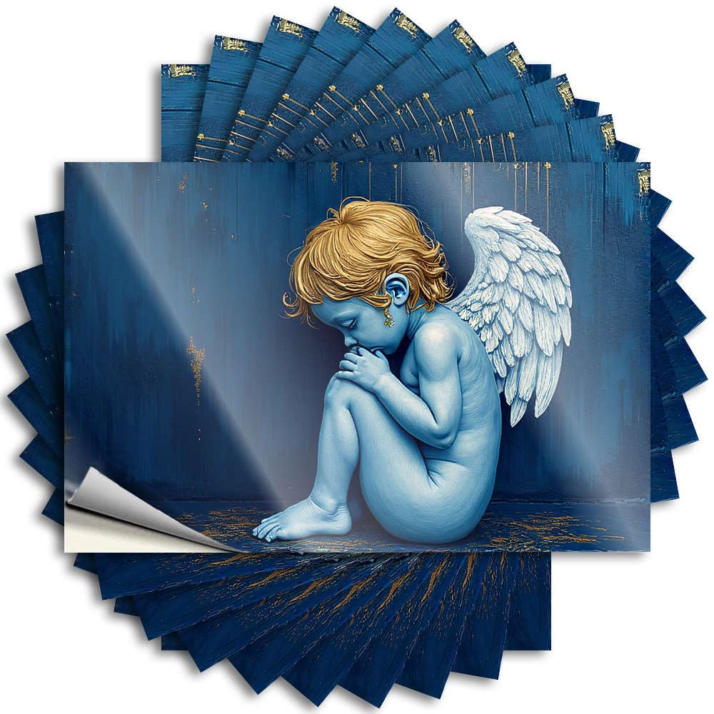Fzfn Colour Fall Door Decor Saying Durable Laptop | A Blue Angel With Wings Sits In Contemplation. Feminist Self Adhesive Sticker For Military Diy(6X9cm)