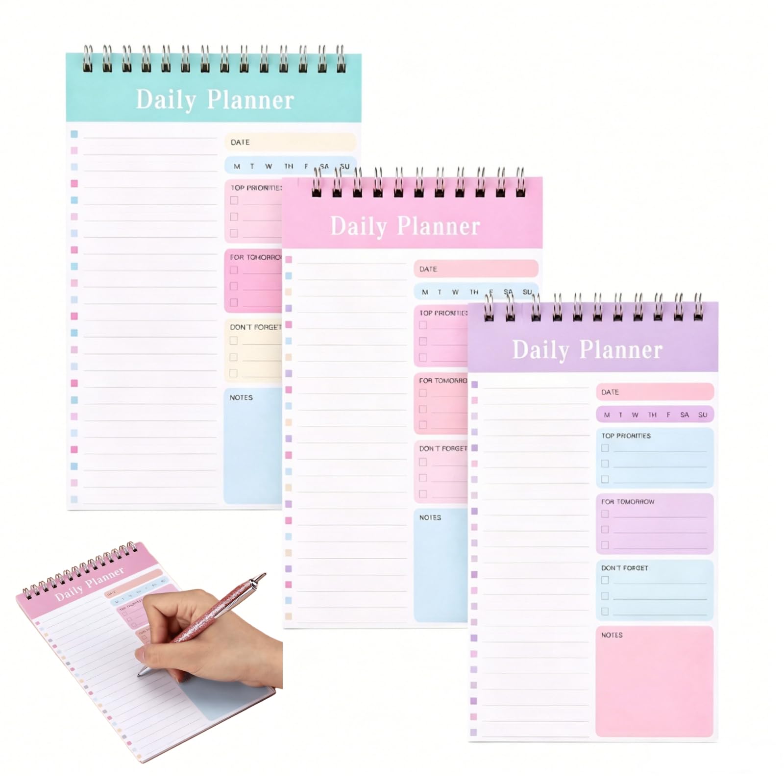 3 PCS To Do List Notepad – Undated Daily Planner Pad, A5 Coiled Notebook for Work, Study & Productivity, Things to Do Today Checklist – 90 Sheets
