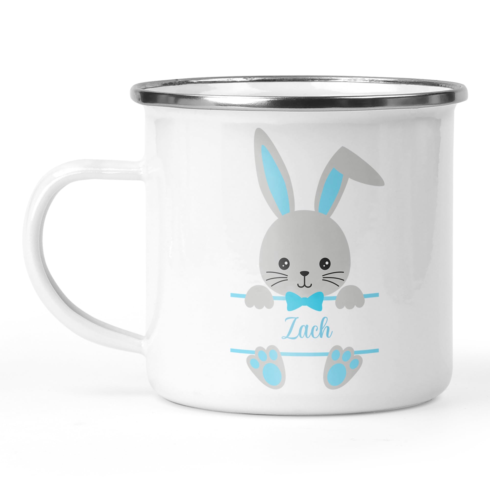 Personalised Bunny Enamel Mug with Name - Kids Easter Gift - Blue