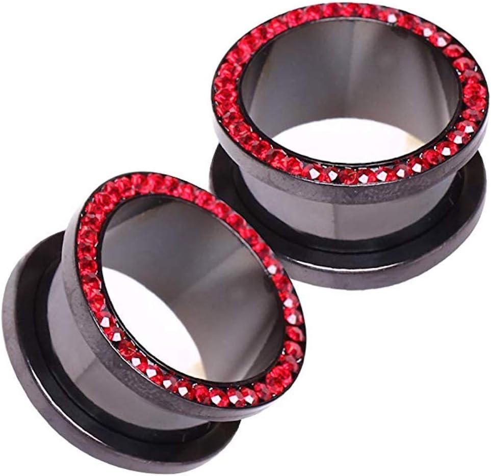 Covet Jewelry Black PVD Plated Multi CZ Screw Fit Tunnel Plug Earrings