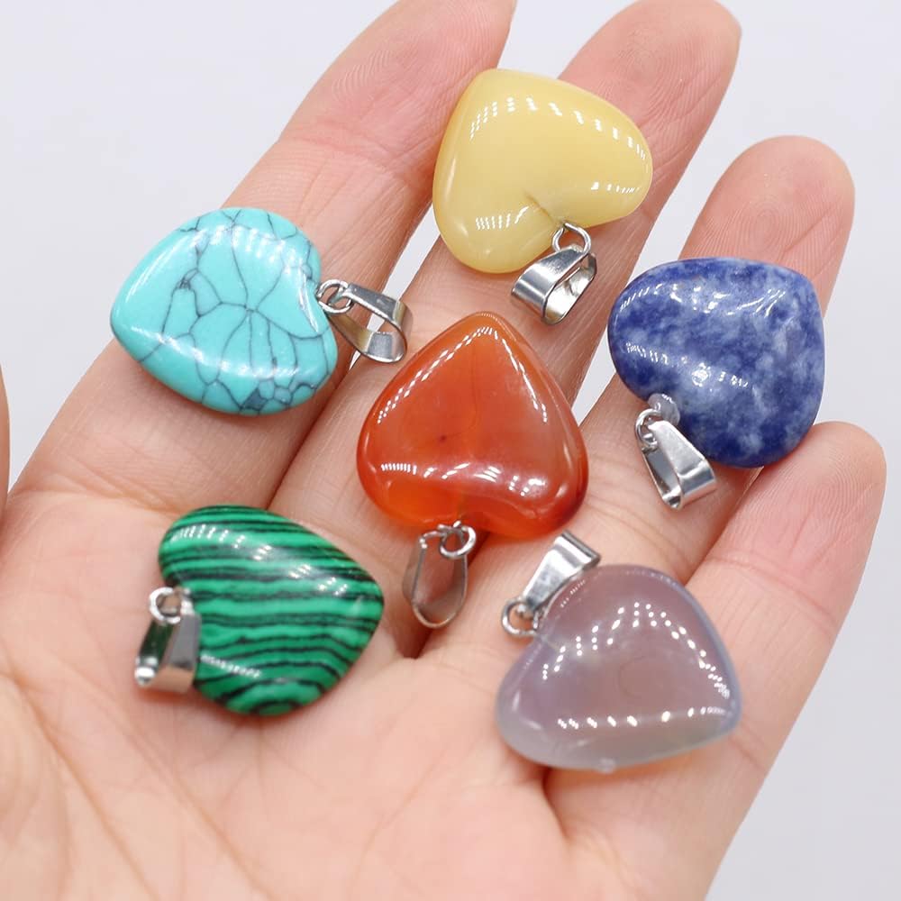 LHJ 20 Pcs Natural Stone Pendants Heart Shape Crystal Quartz Agate Charms for Jewelry Making Necklace Bracelet - Image 3