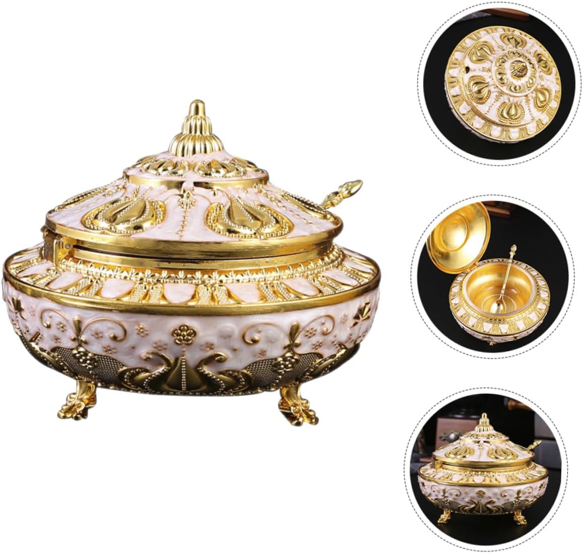 UKCOCO Classic Jar with Lid, Golden Metal Multi-compartment Kitchen Storage