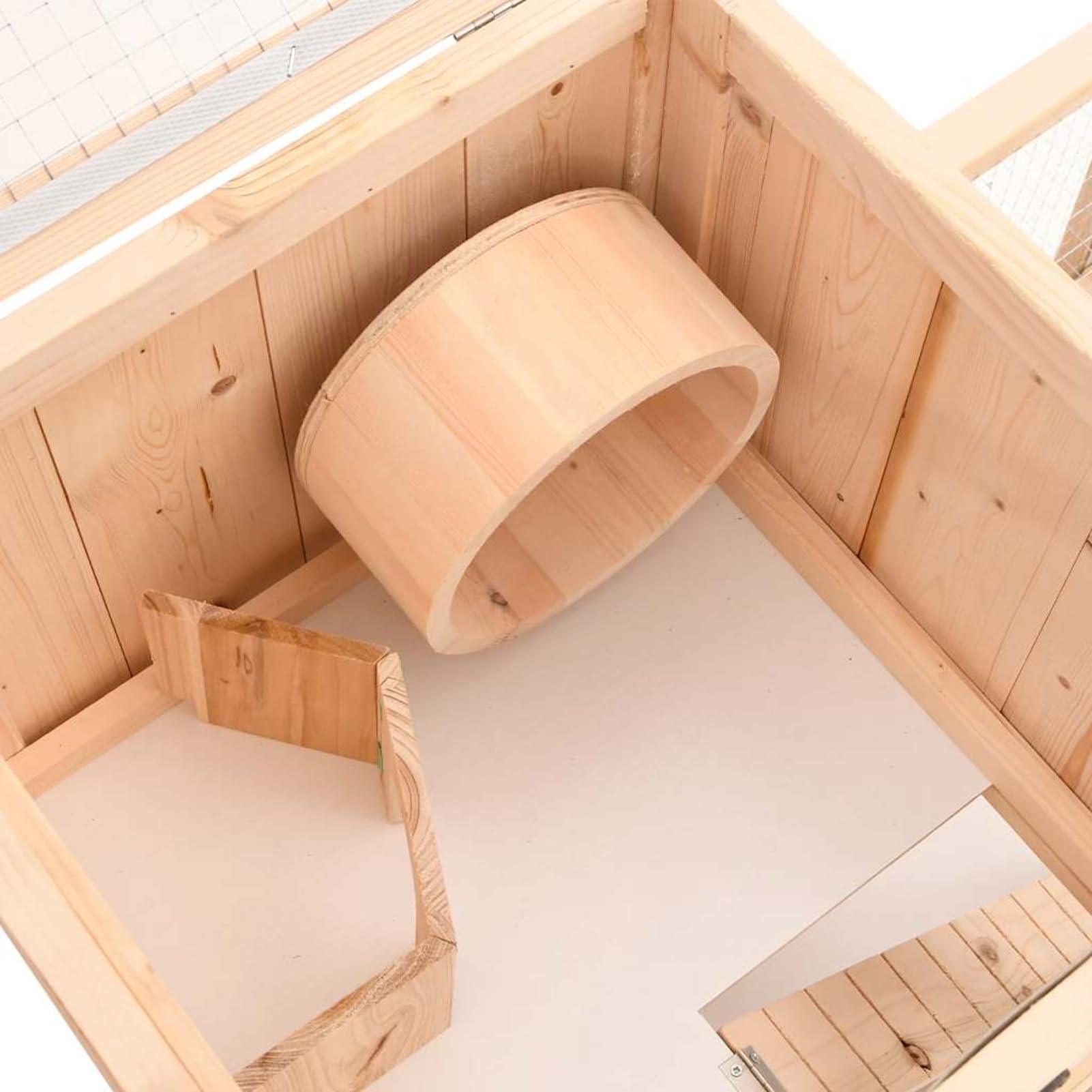 Homgoday Jaula de Madera para Hamster con Rueda de Correr y 2 Niveles - Casa de Juego y Descanso para Mascotas Pequeñas