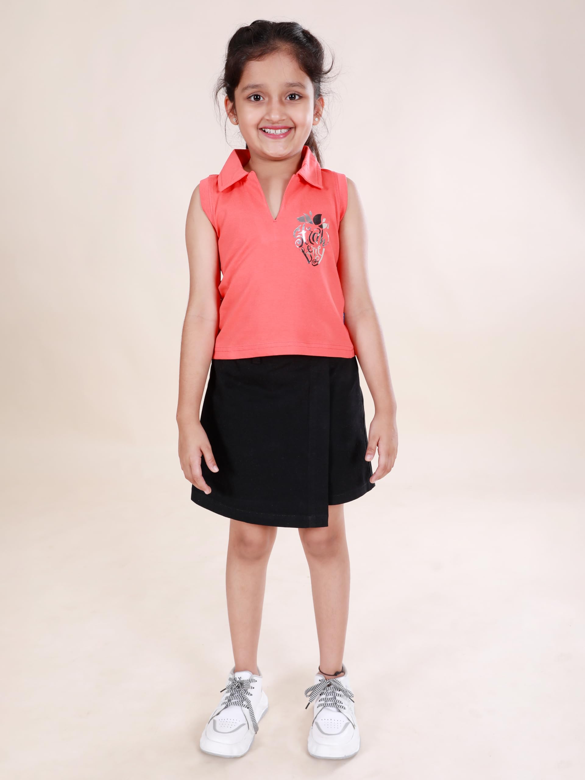 KiddoPanti Girls 100% Cotton Over Lap Skort, Black - 12-14Y 4
