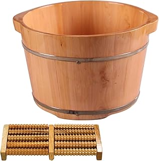 Spa de pés de barril de madeira Bacia de pé de madeira Bacia de pedicure de madeira Banheira de pé para casa Ponto de acupuntura para pés Balde de massagem Barril de lavagem de pés espesso 26 cm de