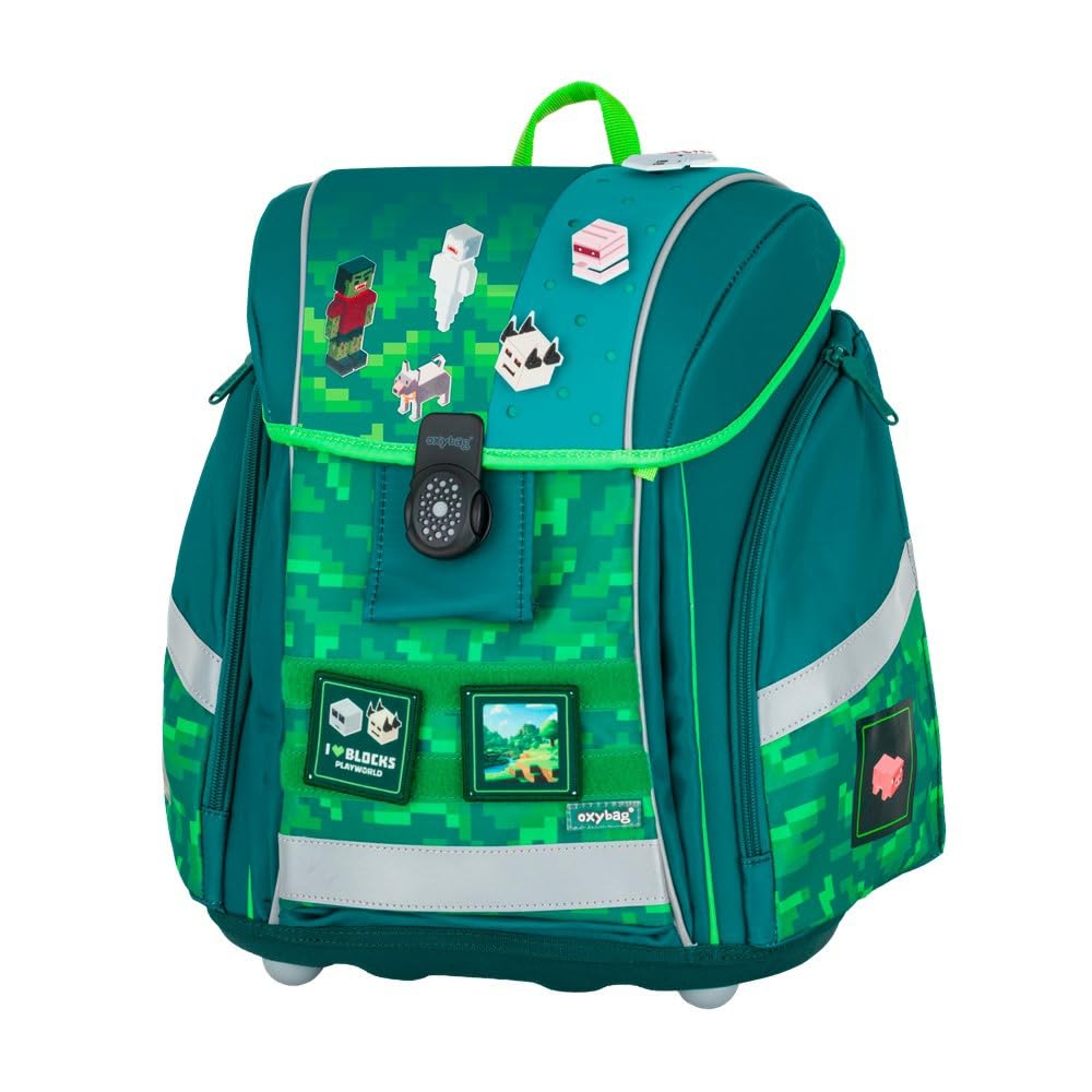 Playworld Gaming Pixel Oxb Premium Light Schulranzen-Set mit Brotdose, Trinkflasche, Heftbox, Brustbeutel (9tlg. mit Sporttasche und Schultüte)
