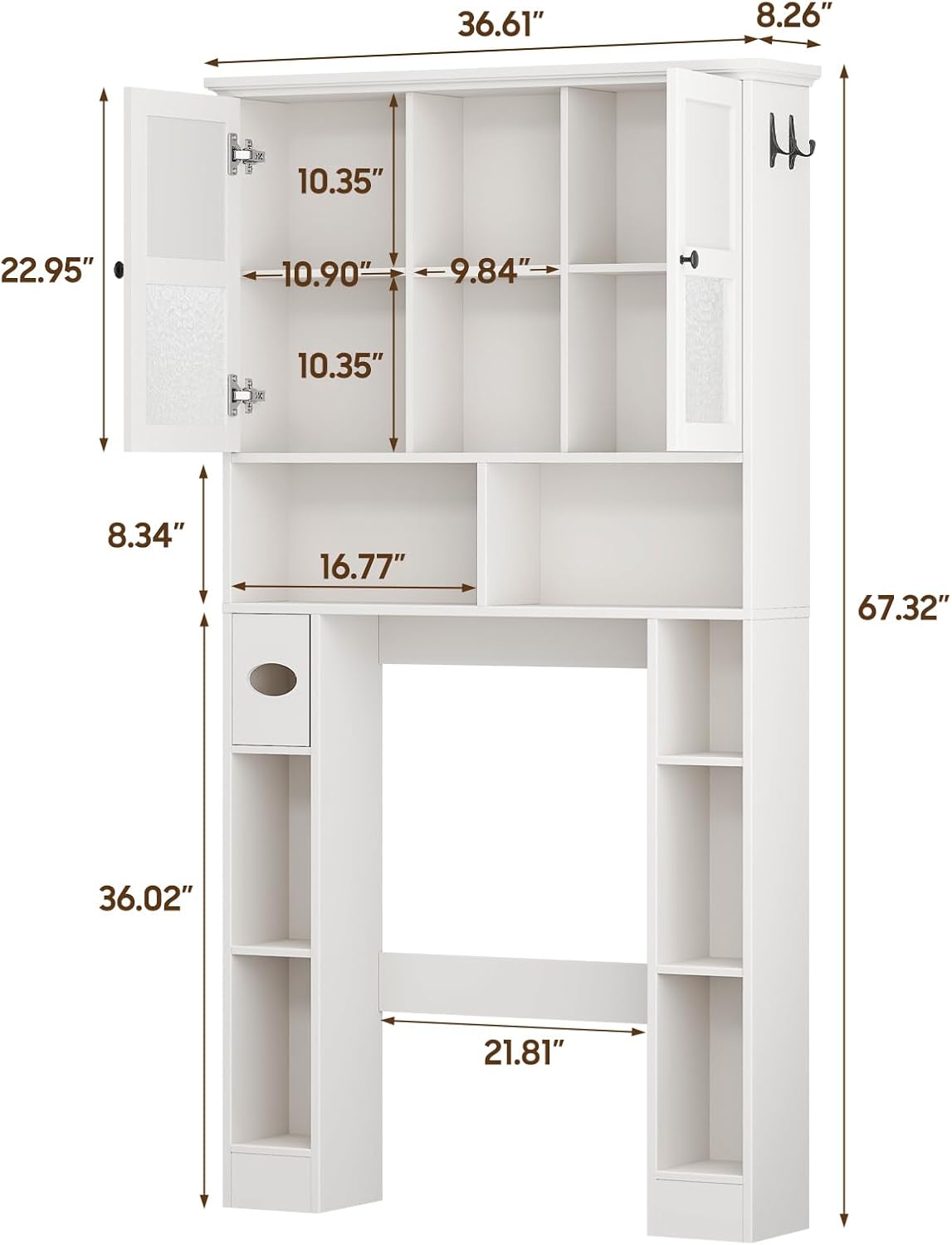 Halitaa Over The Toilet Storage Cabinet, Bathroom Shelf Over Toilet with Hammered Grain Glass Doors and Adjustable Shelves, Modern Space Saving Rack Cabinet for Bathroom, Laundry (Simple White)