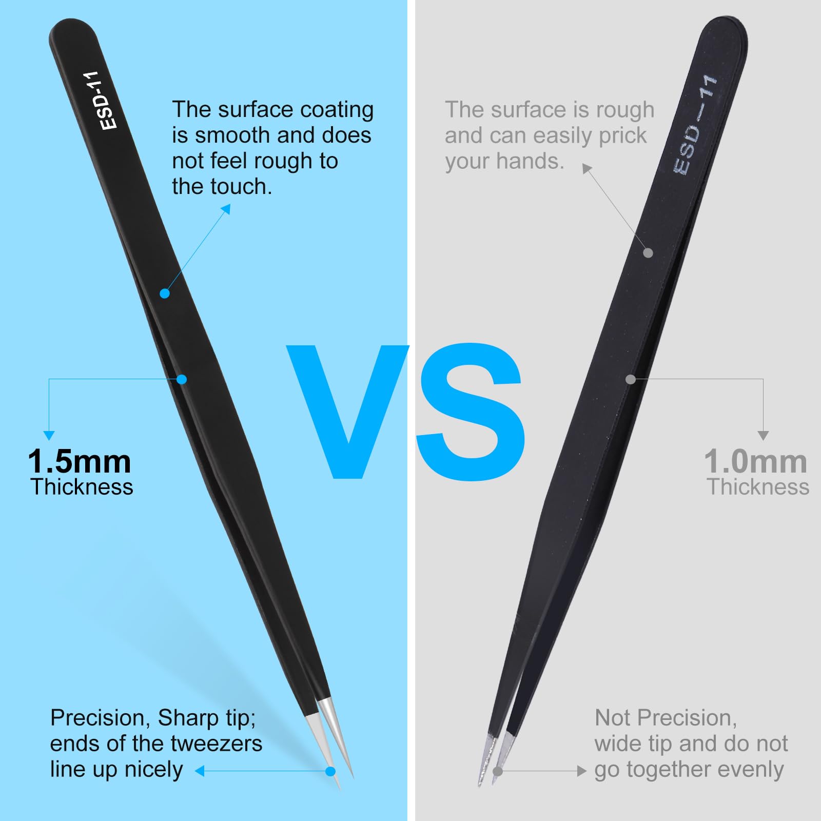 3PCS Precision Tweezers Set, Upgraded ESD high-end anti-static for Craft — Amazon image 6