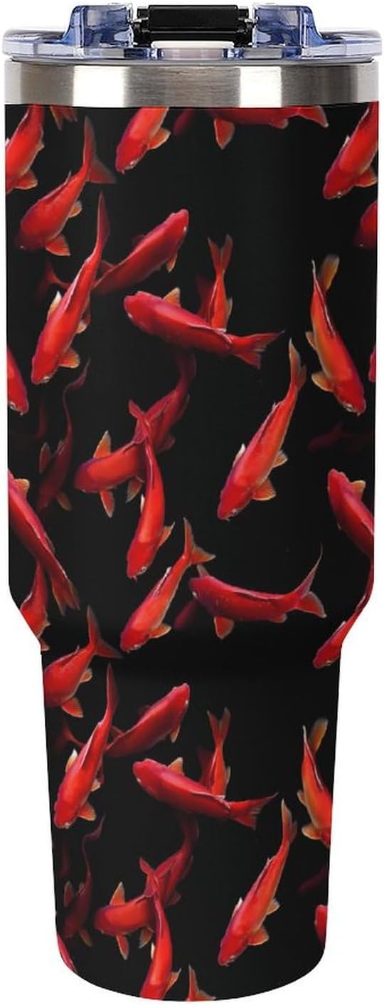 Red Salmon Fish Funny 40 Oz Tumbler with Handle and Straw Lid Stainless Steel Travel Mug for Hot Cold Beverages
