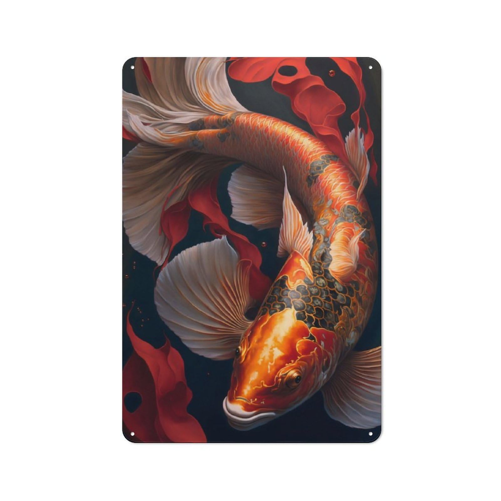 Junmoney Carpe Koi Fish Vintage Metal Plaque 30X20cm For Living Room Or Hallway, A Christmas Gift For People Styling Living Room And Hallway