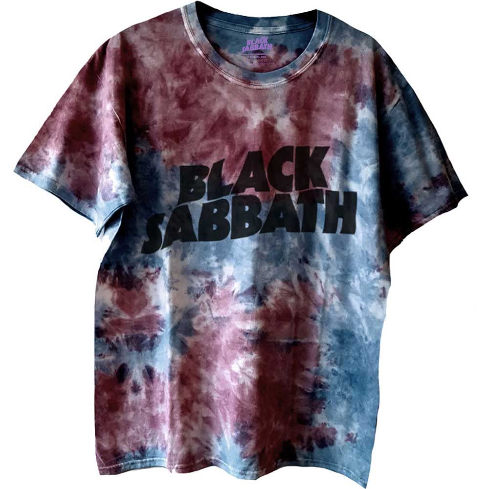 Black Sabbath T Shirt Wavy Band Logo Official Unisex Dye Wash Blue XL