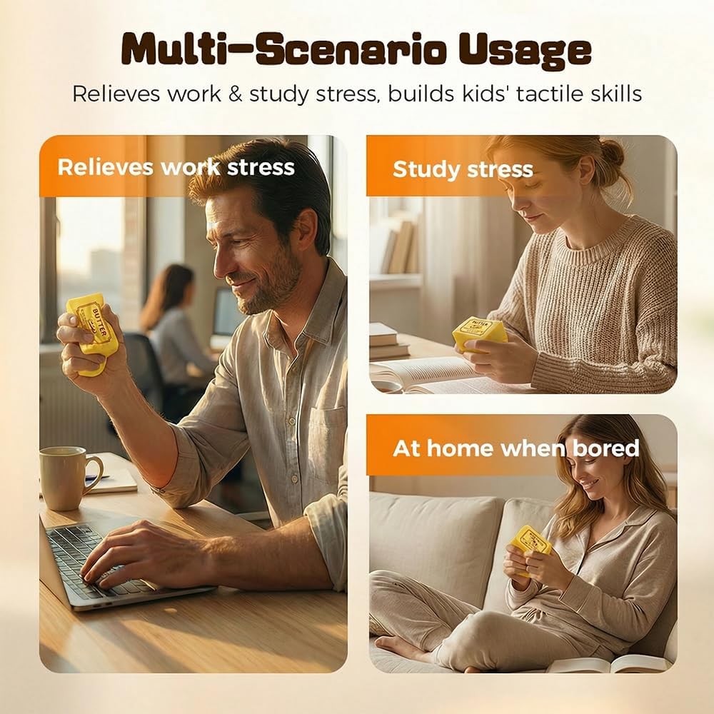 Butter Squishy, 2026 New Square Extra Soft Giant Butter Squishy for Stress Relief, 4.33in Premium Stress Relief Ball Fidget Novelty Toy for Anxiety Relief, Party, Office Daily Use (Yellow*2)