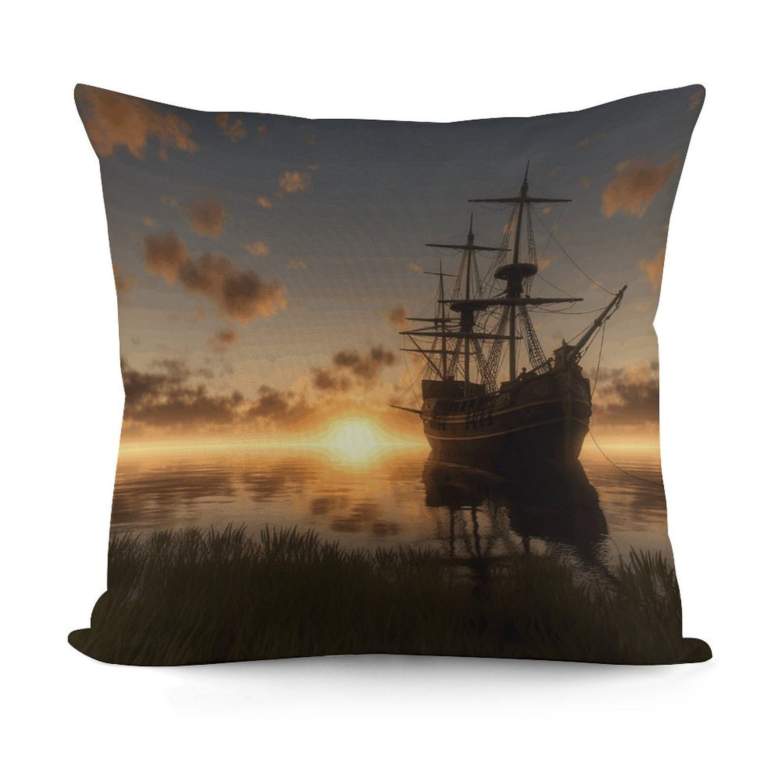 Adfgyerh Style Ship In The Lake Sunset Decorative Pillow Covers, Throw Pillow Covers Soft For All Seasons, Pillowcases For Couch Living Room Sofa Bedroom 18X18 Inch