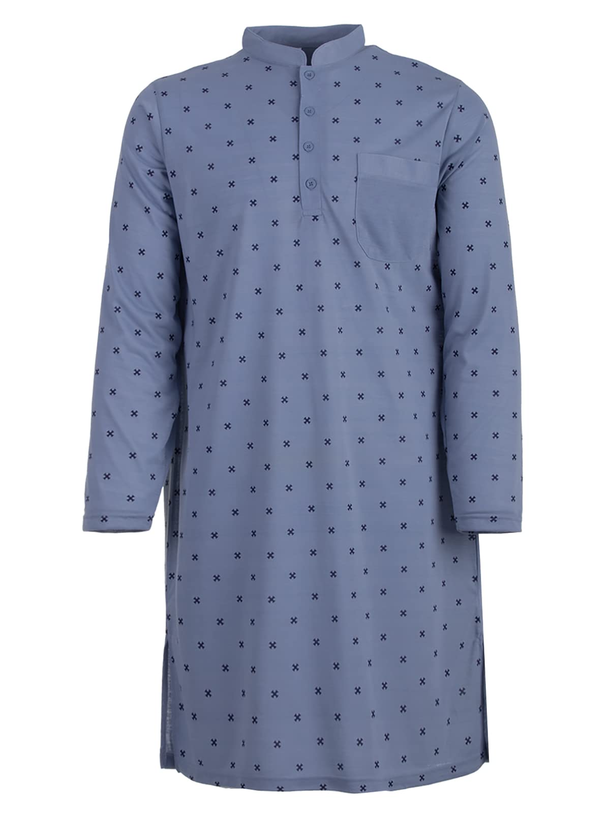 LUCKY Heren nachthemd lange mouwen 1/1 met borstzak slaapshirt pyjama bovendeel, Donkerblauw, L