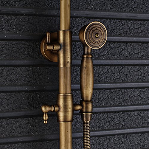 Rozin Bathroom Rainfall Shower Tub Faucet Set 8-inch Top Showerhead + Handheld Spray Antique Brass
