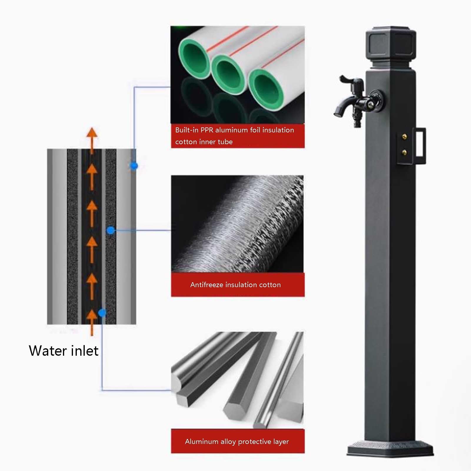 Grifo exterior de acero inoxidable con doble salida de agua para terraza y jardín