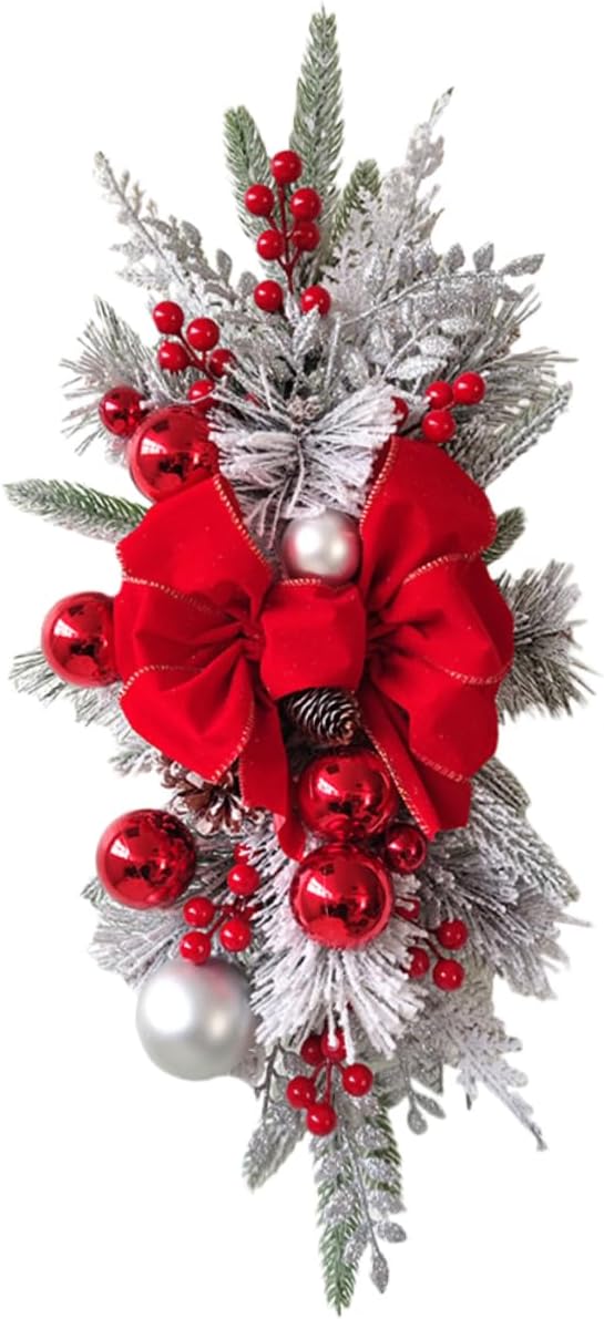 Alipis Stair Swag Christmas Garland Bowknot Decor for Holiday Decoration Lightweight Teardrop Swag Wreath for Fireplace Window and Party Use