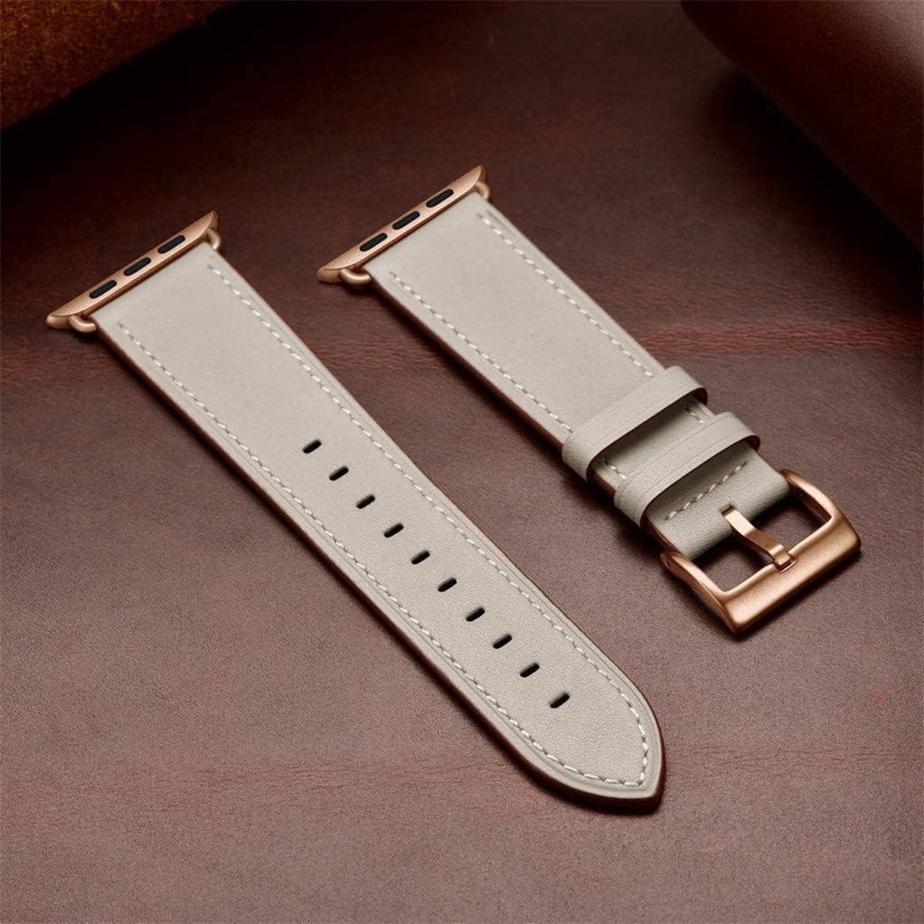 OUHENG Compatible with Apple Watch Band Genuine Leather Replacement Strap 41mm 40mm 38mm Black & Beige