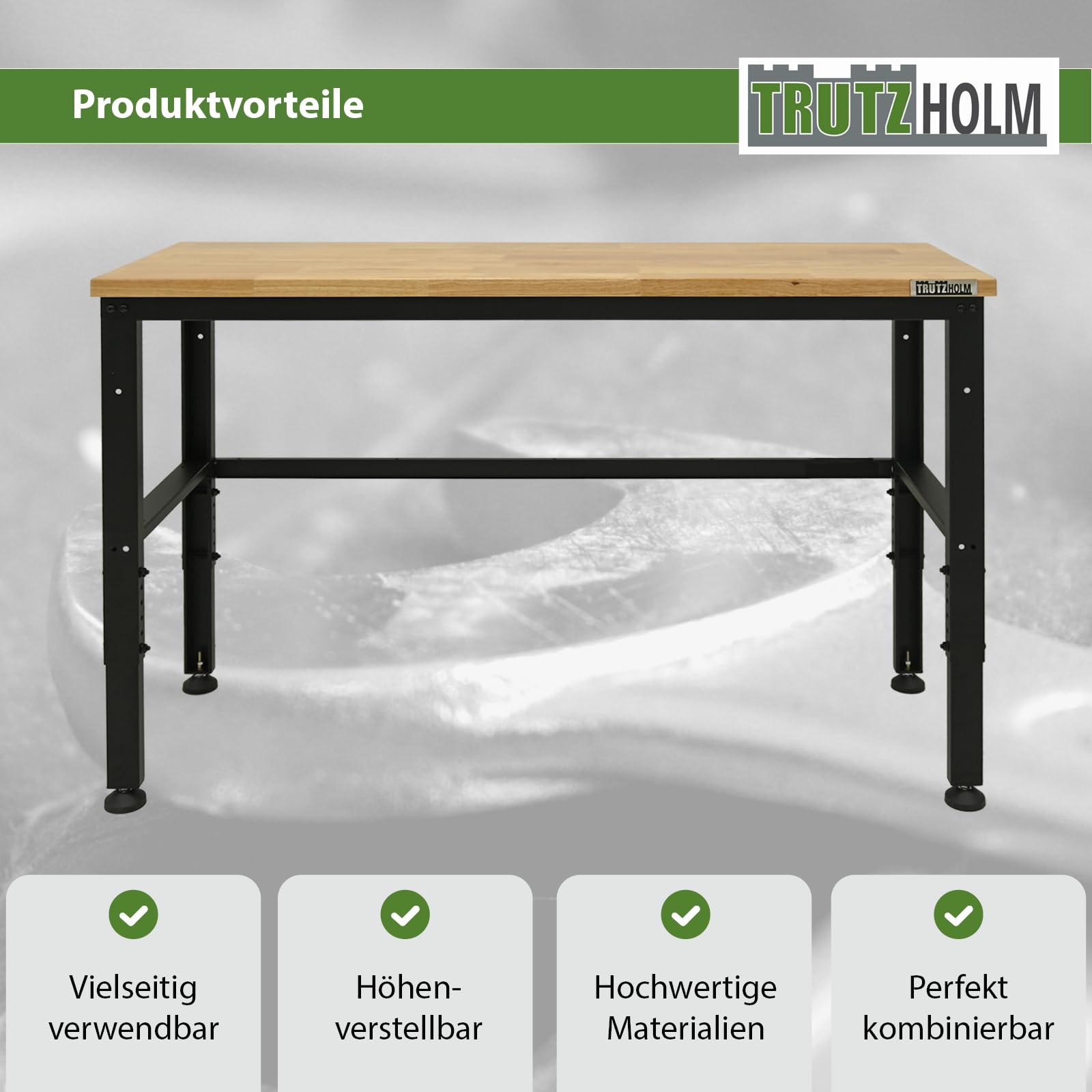 TRUTZHOLM Professionelle Werkbank bis 500 kg belastbar Werktisch Arbeitstisch Massive Arbeitsplatte Stecksystem Montagebank höhenverstellbar Werkstatttisch (135x46x88/97 cm | 300 kg Tragkraft)