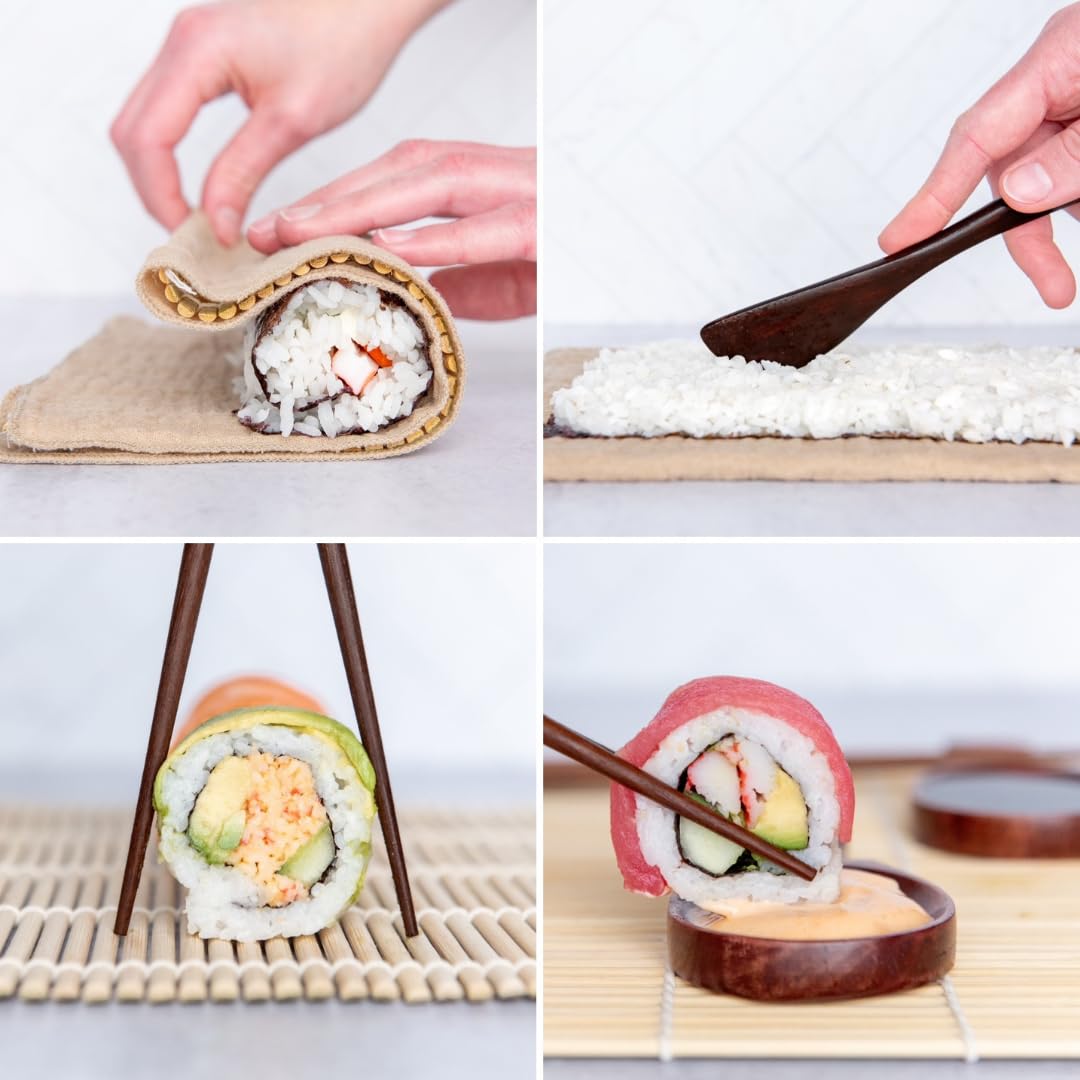 Kit de fabricación de sushi prémium sin plástico para el hogar, para principiantes o profesionales para hacer sushi. Hecho de madera premium, incluye paño de té, respetuoso con el planeta, el mejor 4