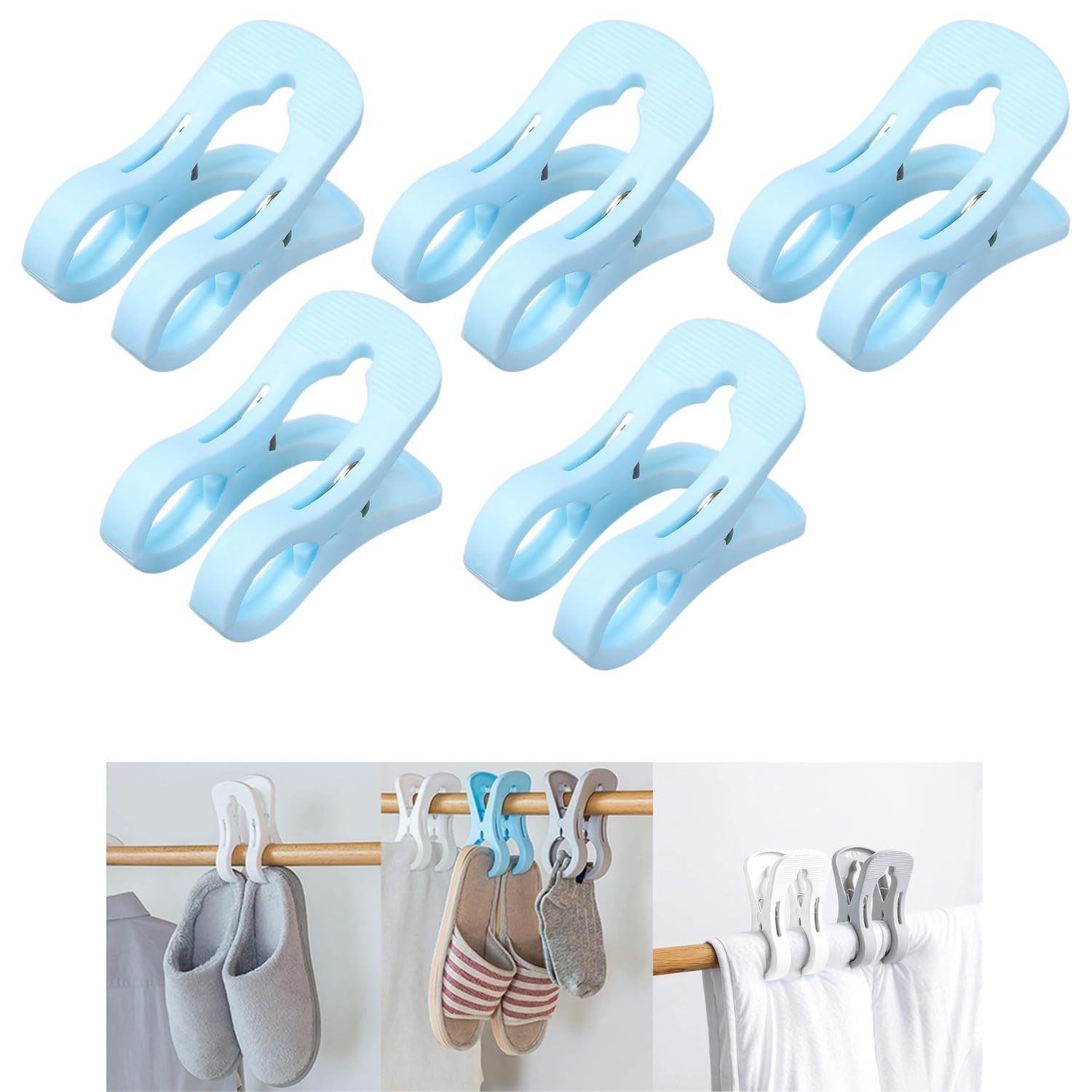 Large Clothes Drying Clips | Extra Large Heavy Duty Plastic Cloth Clips for Drying Clothes | Windproof Laundry Quilt Clips | Strong Grip Clothes Pins for Blankets, Towels & Bedsheets Pack of 5 (Blue)-image-46