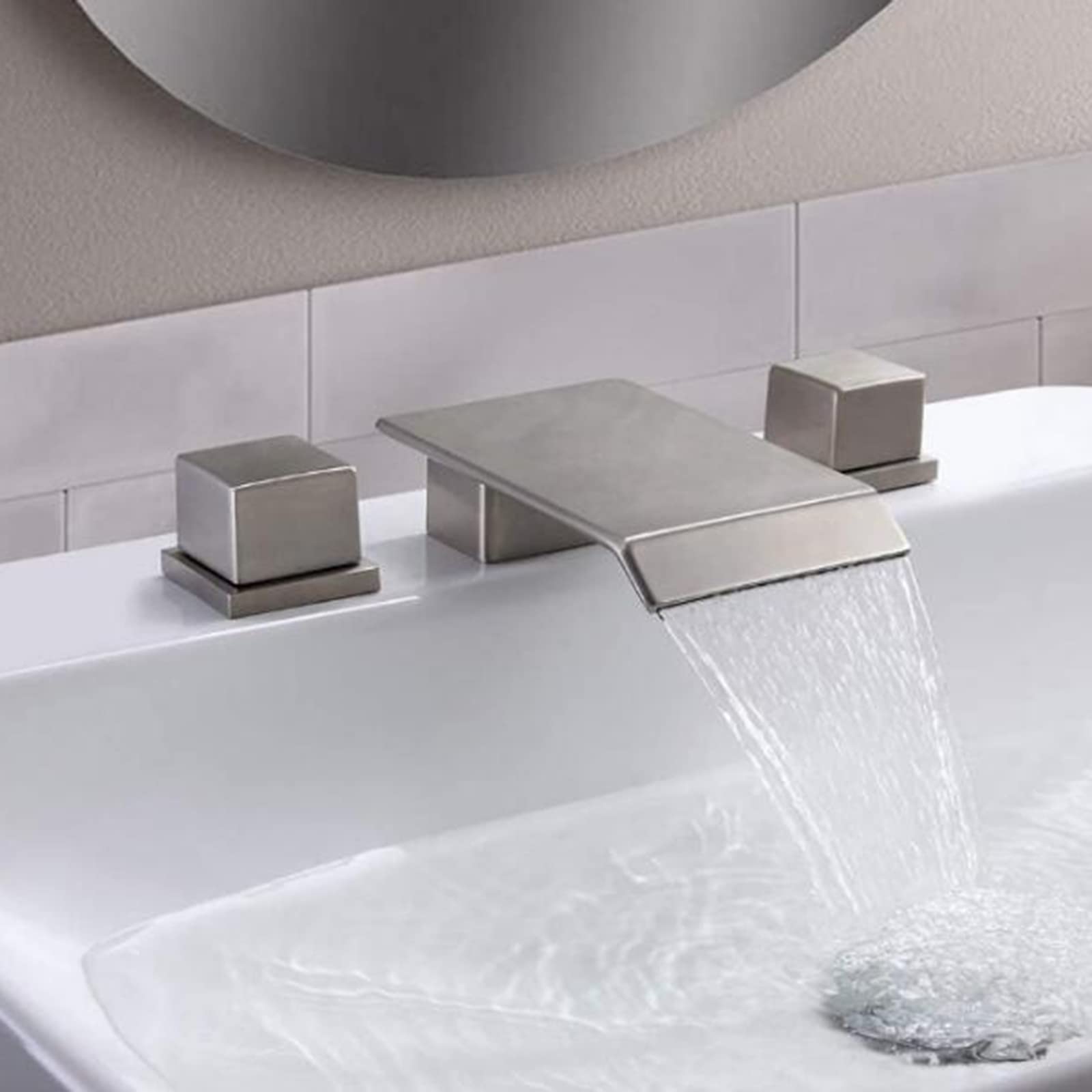 Robinet mélangeur lavabo 3 trous cascade laiton brossé - 3