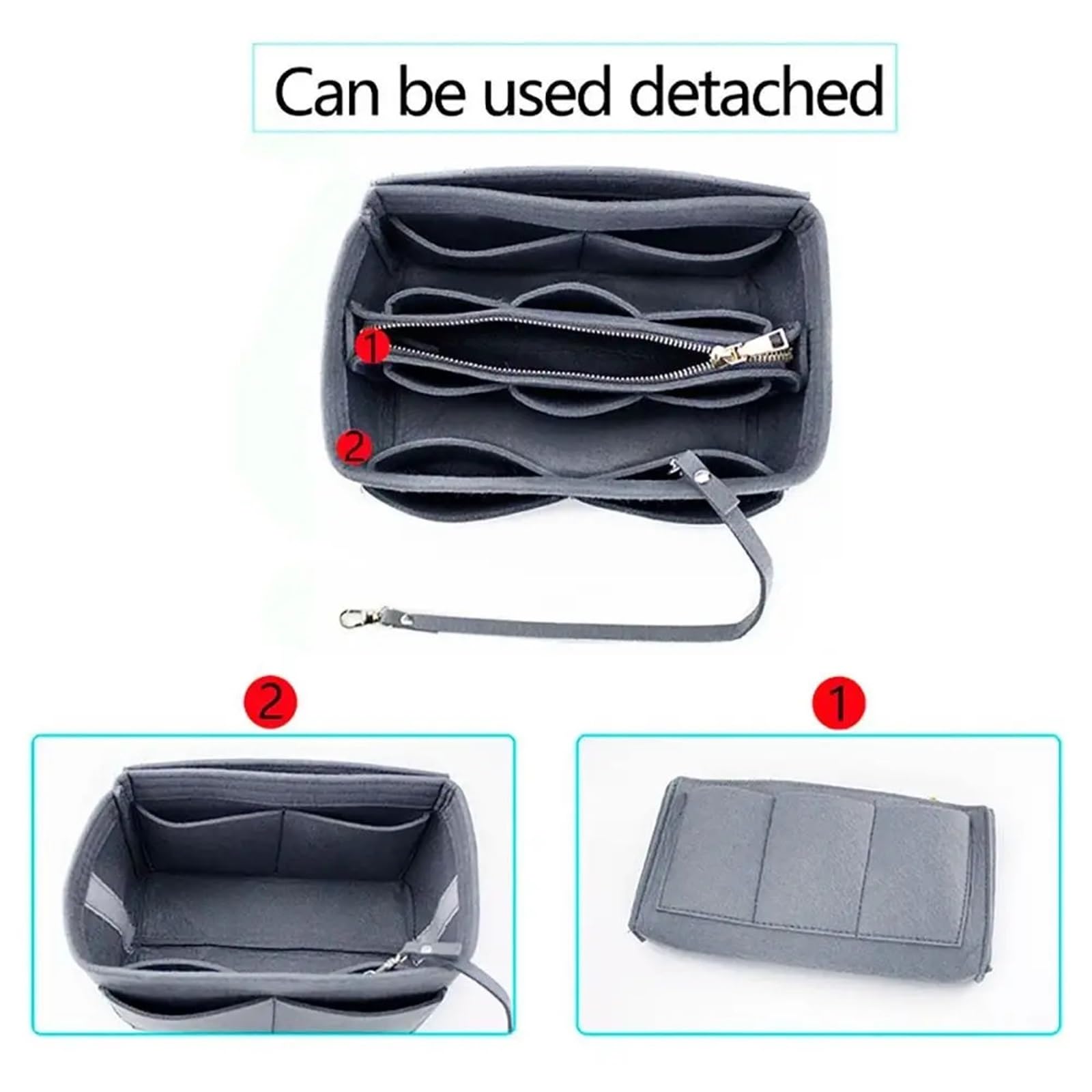 Forro interior de bolso Forro De Fieltro For Insertar, Organizador Maquillaje, Bolsa Cosméticos, Interior For Bolso Mano(Gray,M)