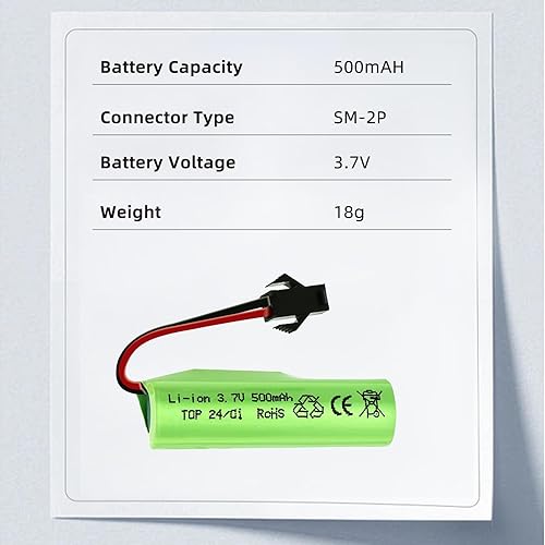 Miniatura 7 de Batería recargable de 3.7 voltios y 500 mAh  3.7 V RC baterías de coche paquete de 2 con enchufe SM2P y cargador USB para autos de acrobacias RC de