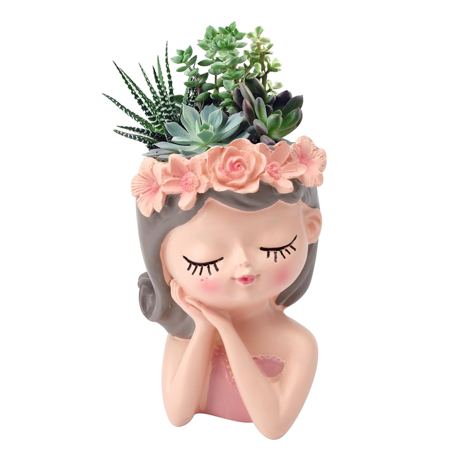Maceta con Cara, Lindas niñas suculentas Maceta Plantas Lindas Maceta Maceta suculenta Maceta Resina Cactus Maceta Decorativa (Lista)