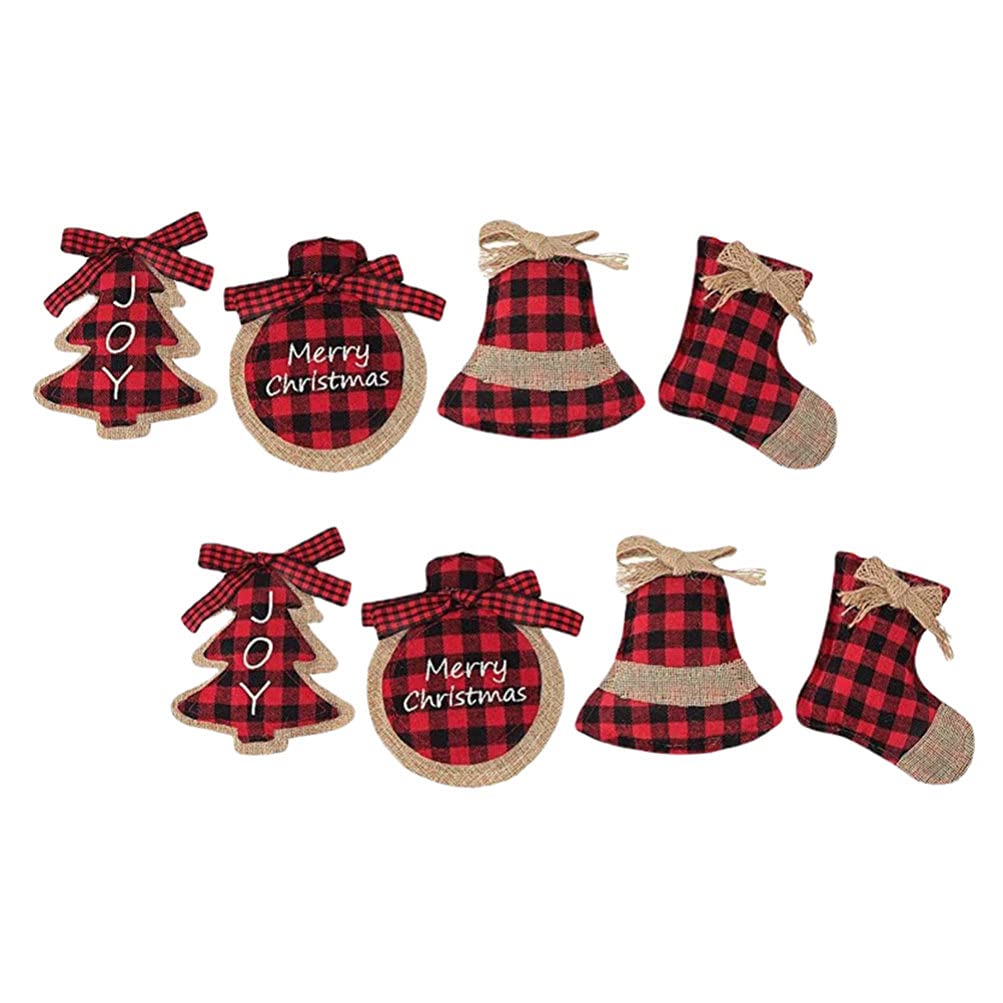 TOYANDONA Rustic Christmas Tree Ornaments Stocking Decorations Plaid Burlap Country Christmas Stocking Ball Tree Bells