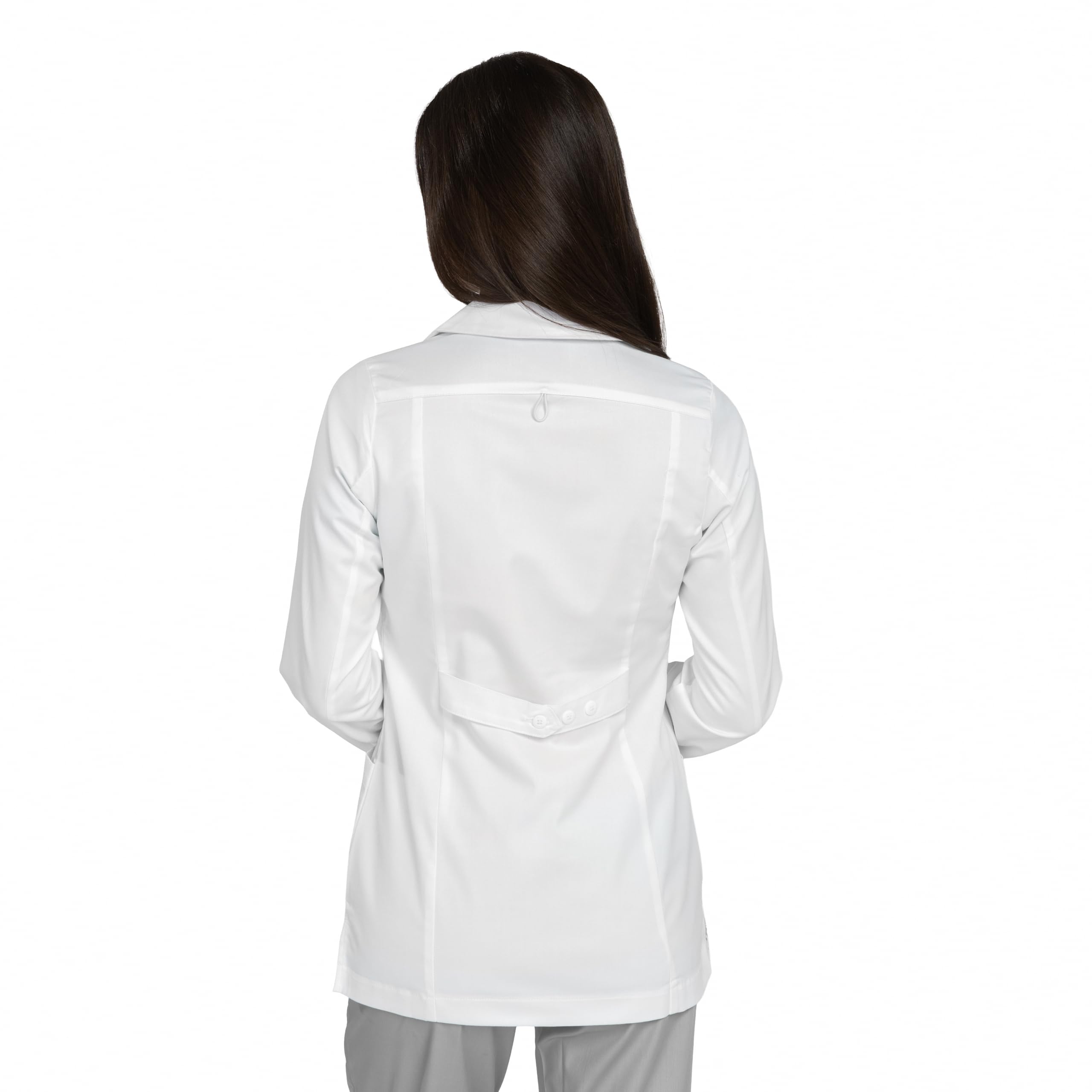 B-well Livia Camice medico corto da donna bianco – Camice da laboratorio medico con collo a risvolto, maniche lunghe, 3 tasche, abbottonatura – Cura & Clinica Abbigliamento da lavoro