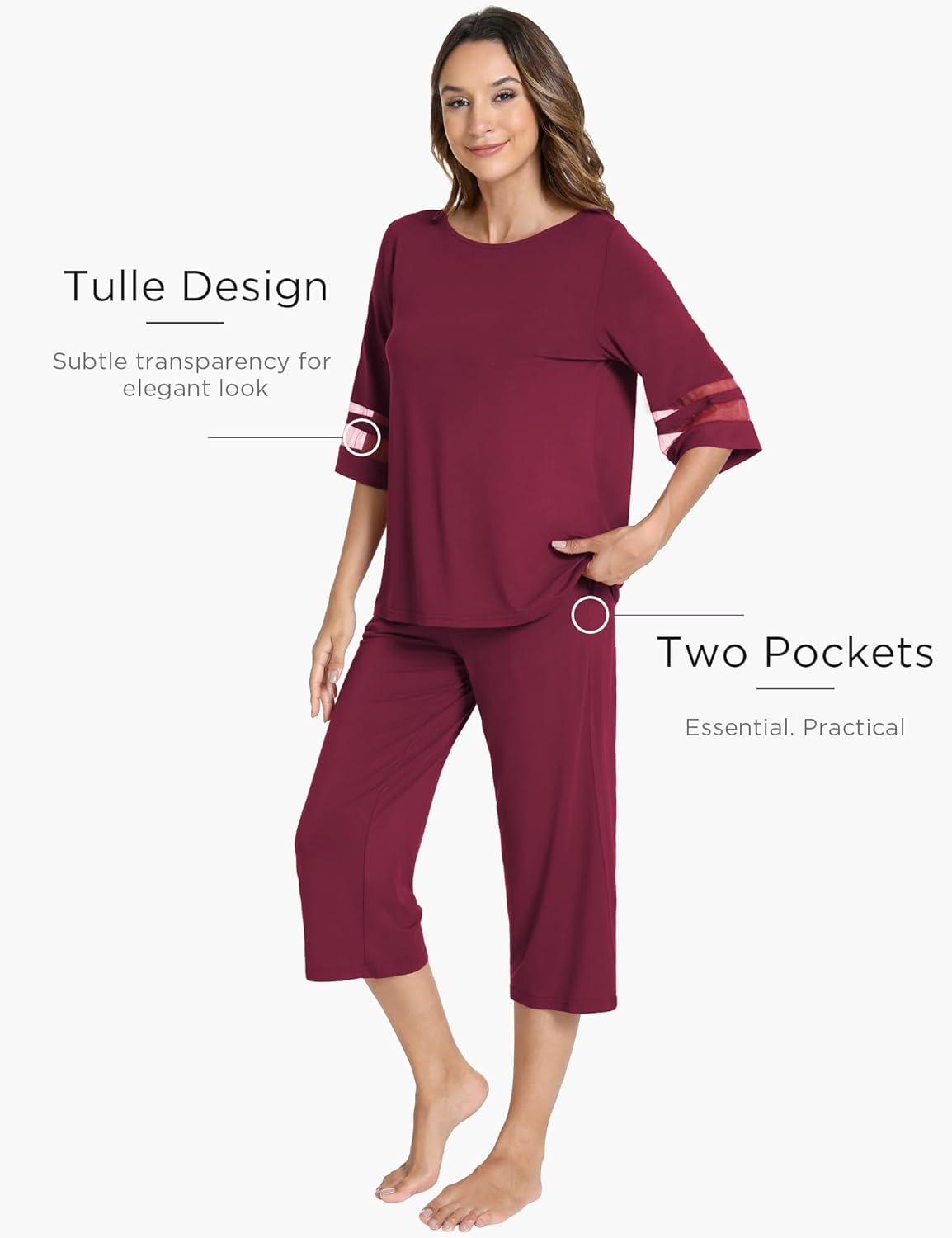 GYS Womens Pajama Set - Viscose Made from Bamboo, 3/4 Sleeve Capri Pajama Set Soft 2 Piece Sleepwear Pjs Lounge Set - Image 5