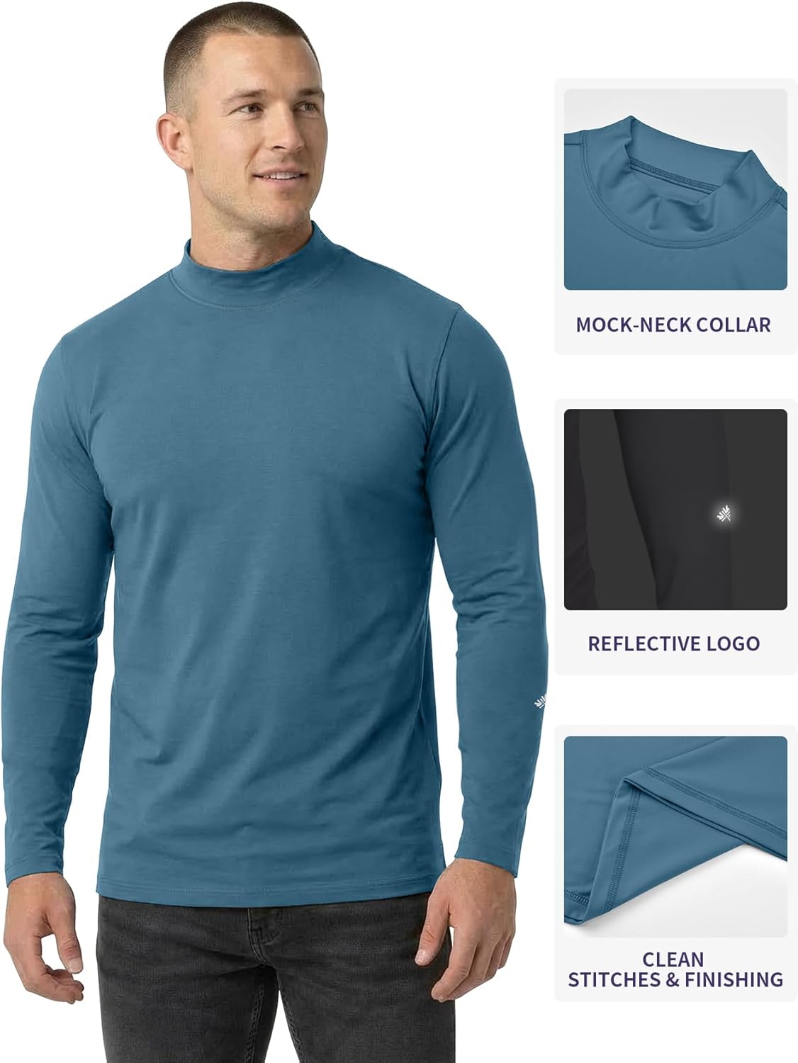 Zengjo Mens Mock Turtleneck Long Sleeve Shirts Thermal Baselayer Lightweight Athletic-Fit Undershirt for Cold Weather Sports - Image 4