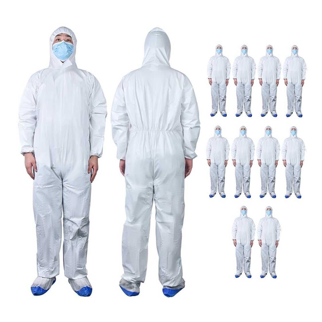 Tuta da Lavoro Protettiva Monouso,Tute Laboratorio,Abbigliamento di Sicurezza Set, Indumenti Antipolvere con Cappuccio,Unisex,Idrorepellente,Elastico A Polsi E Caviglie-10pcs 50g||190cm