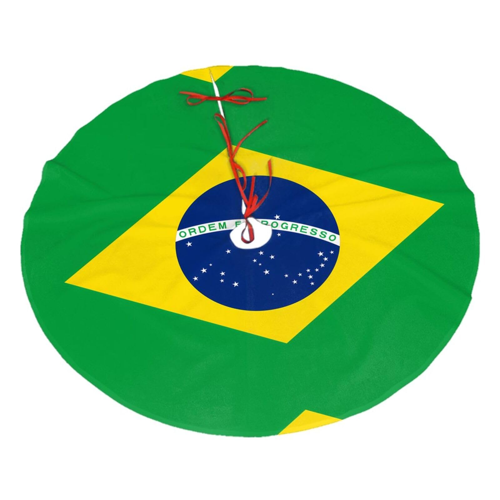Brazilian Flag Printed Christmas Tree Skirt Christmas Plush Tree Skirt 48 inches (About 112.2 cm) Christmas