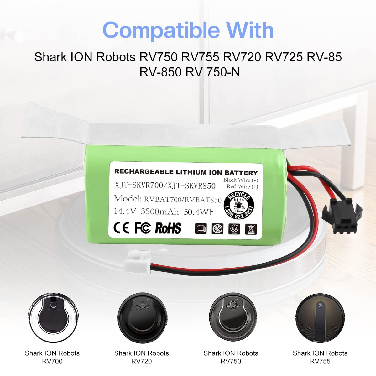 Powilling Upgraded 2 in 1 3.5Ah Replacement for Shark Ion Robot RVBAT850 RVBAT700 Battery 14.4V with 2Prong and 3Prong Compatible with RV700,R75,R85,RV720,RV725,RV750,RV850,UR1000SR,RV700_N Model