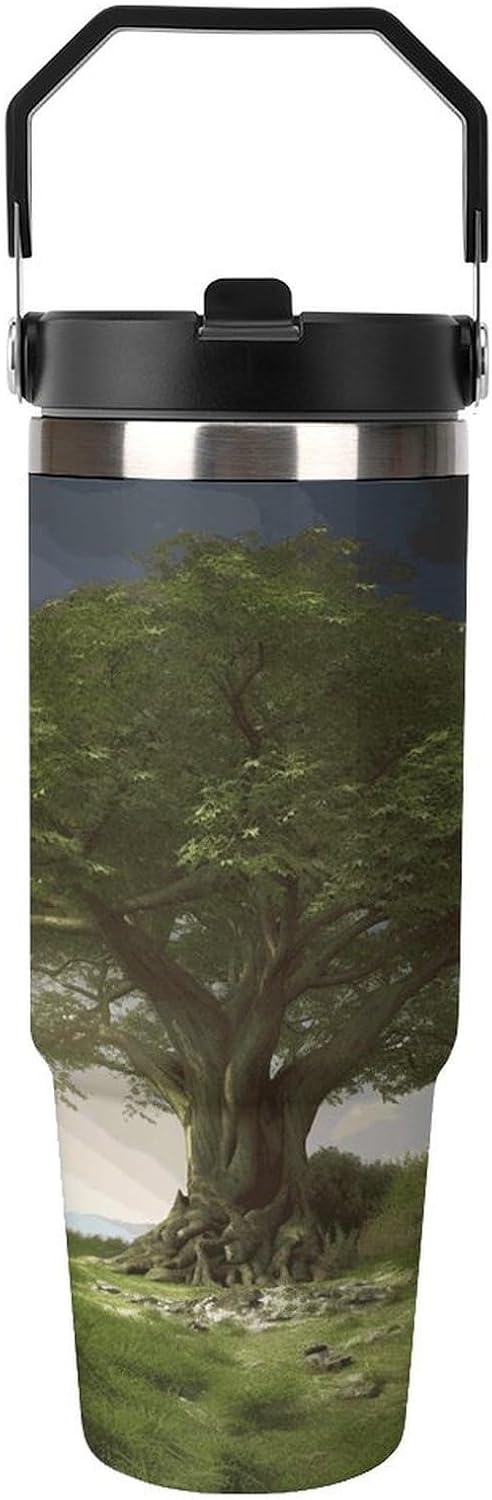 Tree with Branch Scenery Water Bottle 30 Oz Fits Car Cup Holder,Insulated Coffee Mug Large Capacity Car Cups,Stainless Steel Double Wall Sport Bottle for Travel Sports Gym