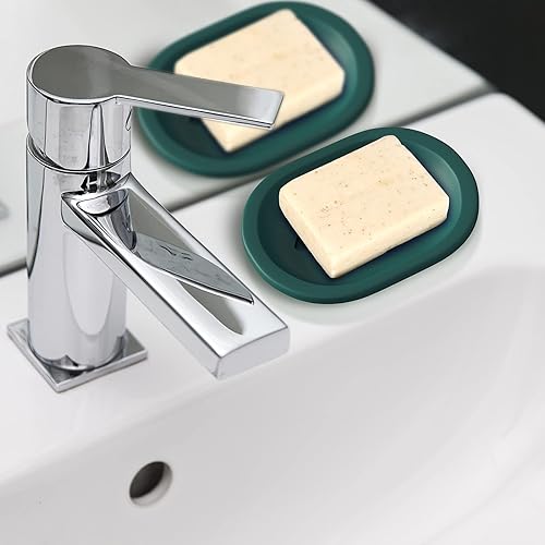 Miniatura 3 de Topsky Jabonera de doble capa para ducha, jabonera de drenaje de doble capa con bandeja de goteo, color verde oscuro