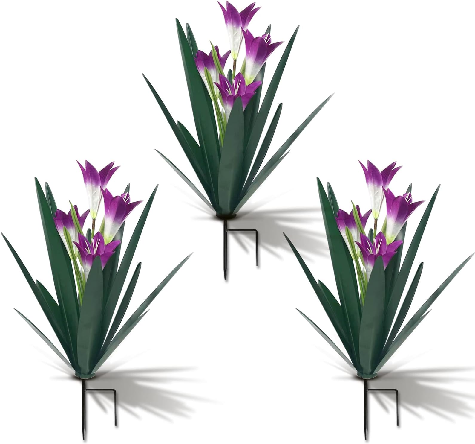 Metal Agave Plant Outdoor Decoration Lily Mexican Yard Art Garden Gift Home Decor Hand Painted Metal Agave Garden Yard Statue, Outdoor Lawn Ornaments(3 Big Purple Lilies)