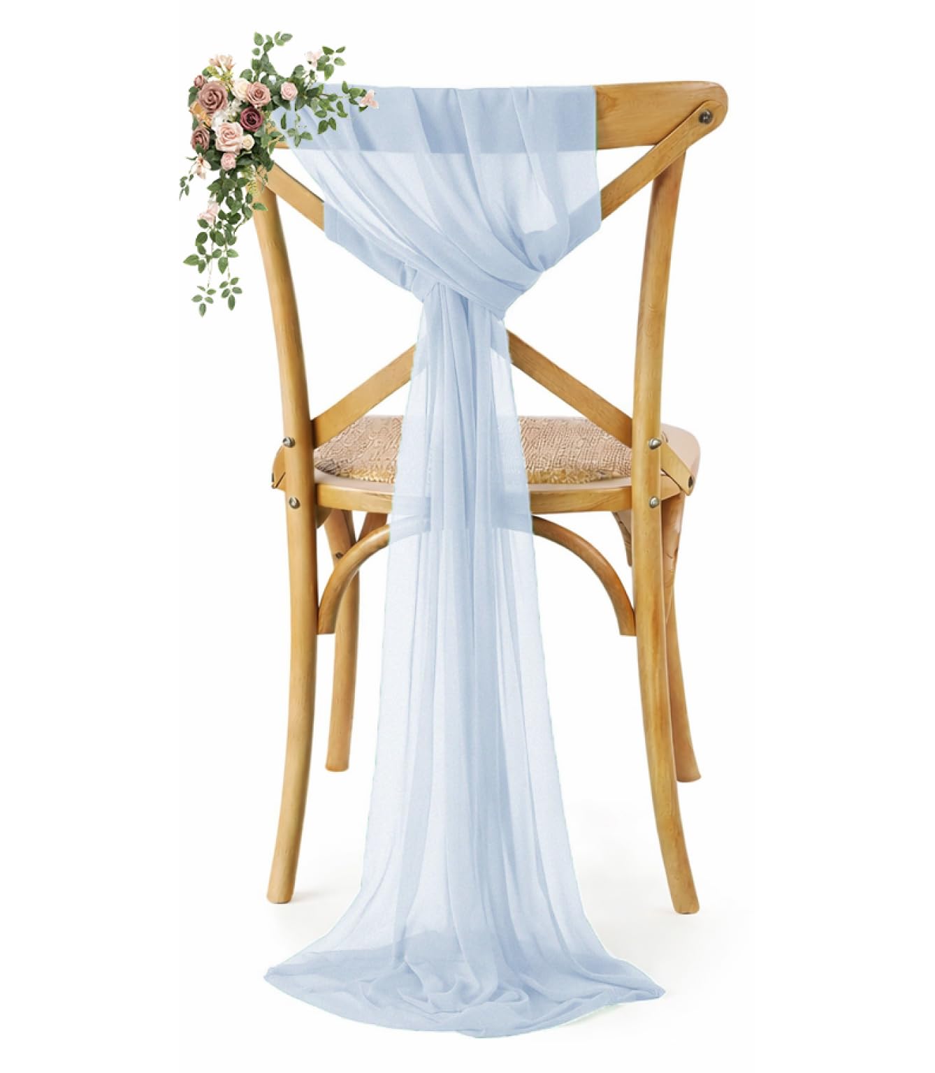 VDS Pack of 100, Baby Blue, Sheer Chiffon Chair Sashes Bows Chair Cover Back Tie Ribbon for Wedding Birthday Baby Shower Engagement Ceremony Event Party Banquet Restaurant Dining Chair Decoration