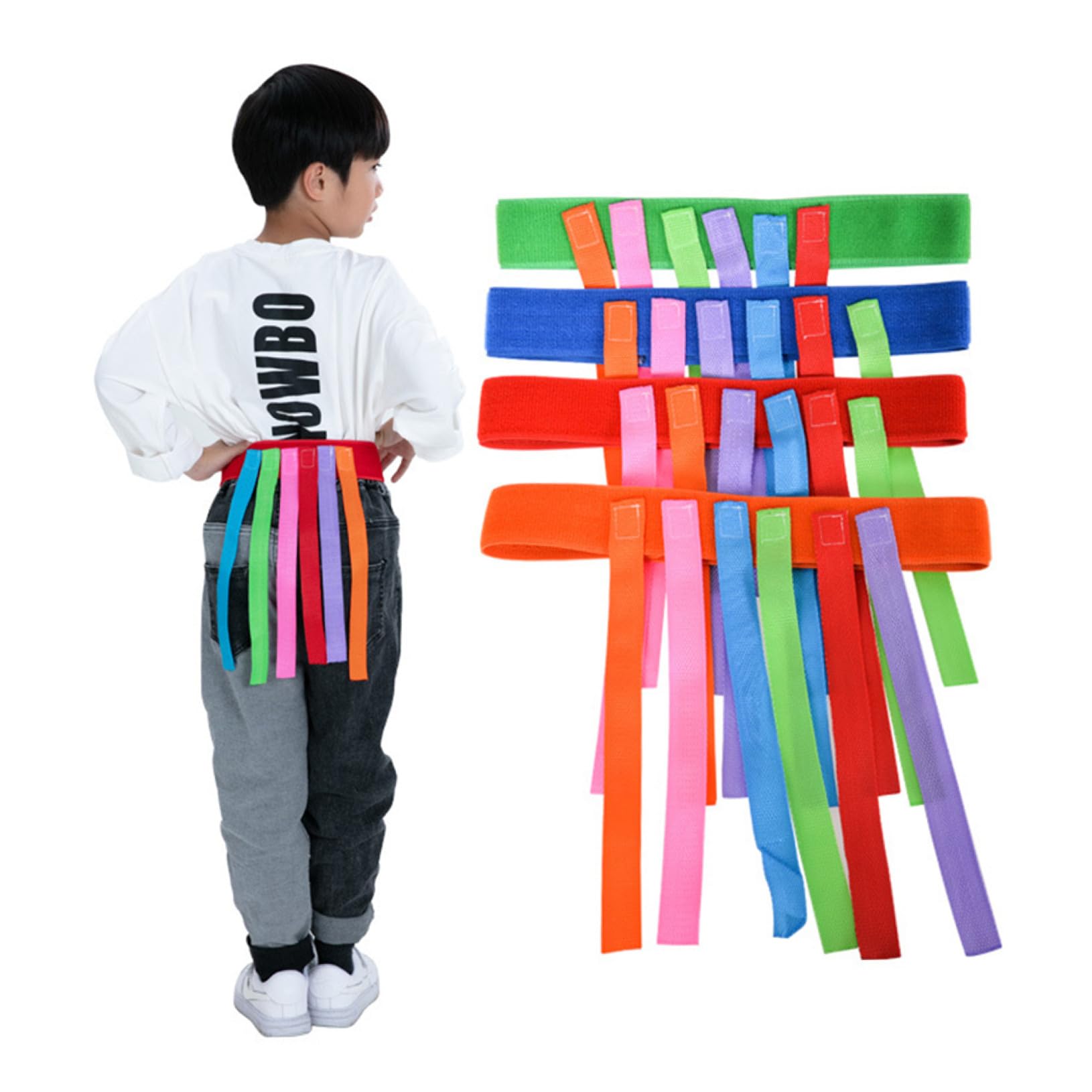 Homoyoyo 4Pcs Tail Catch Game Belts for Kids Elastic Waistband Pull Tail Toy Set Educational Outdoor Activity Props for Family Gatherings and Birthday Parties