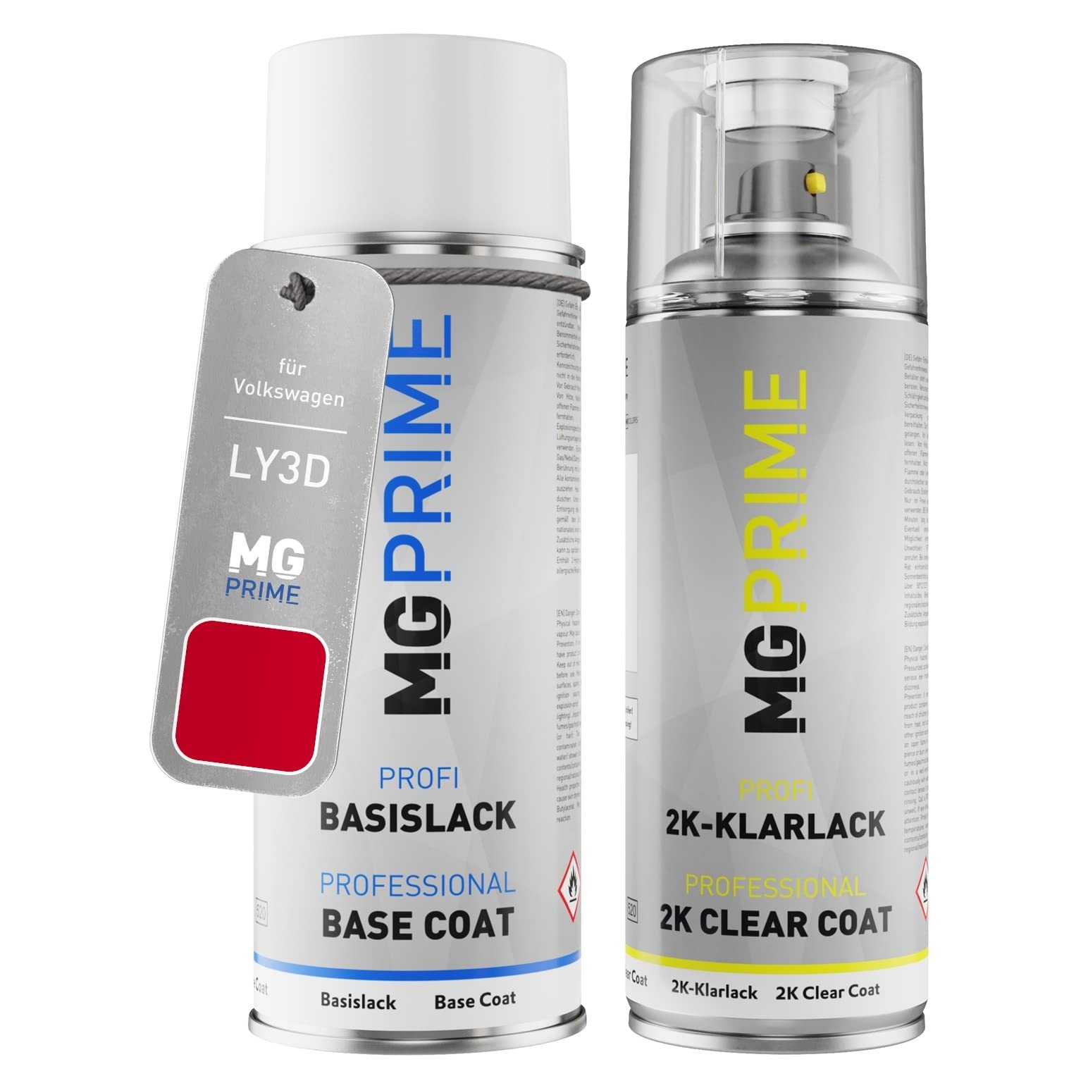 MG PRIME Vernice per auto Kit bombolette spray 2K per Volkswagen VW LY3D / Y3D / G2 Tornadorot/Tornado Red Bomboletta a spruzzo vernice di base 2 componenti vernice trasparente