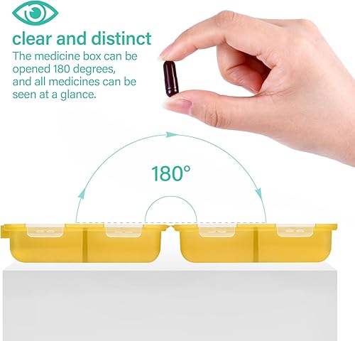 Miniatura 10 de Organizador de pastillas de viaje pequeño con 8 compartimentos de rejilla, caja portátil para medicamentos, organizador semanal diario de