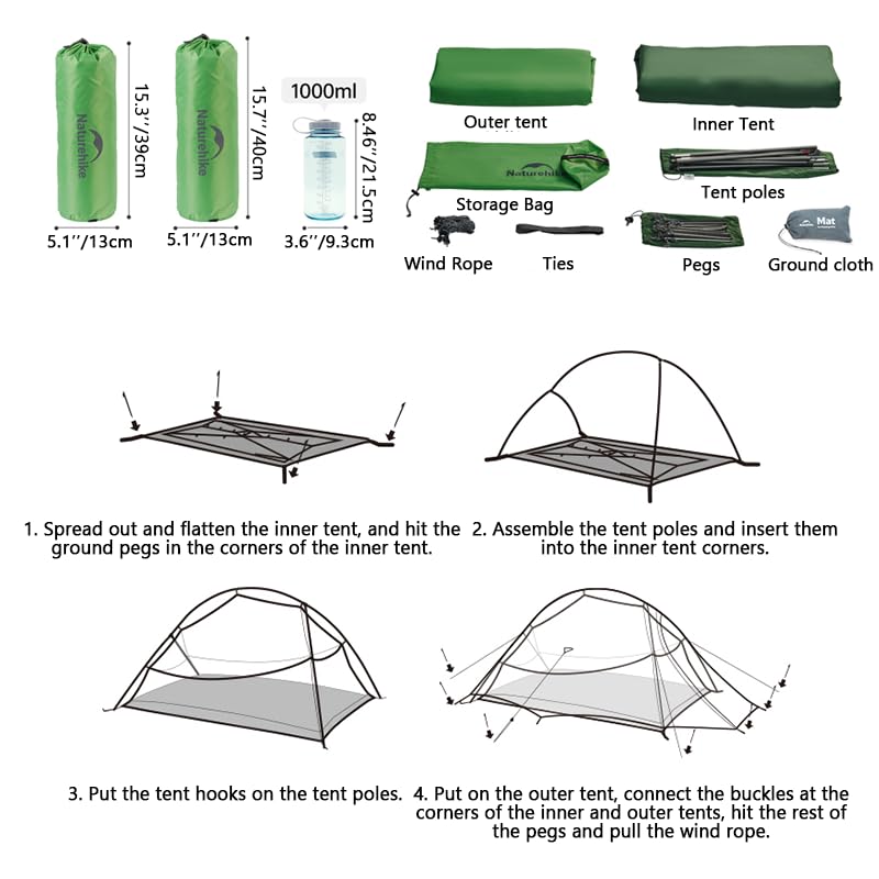 Carpa Naturehike para 1 o 2 personas, 3 estaciones miniatura 6