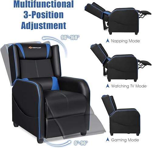 Miniatura 6 de Goplus Silla reclinable para juegos de masaje, estilo carreras, de piel sintética, sofá reclinable individual con reposapiés, reclinables ajustables