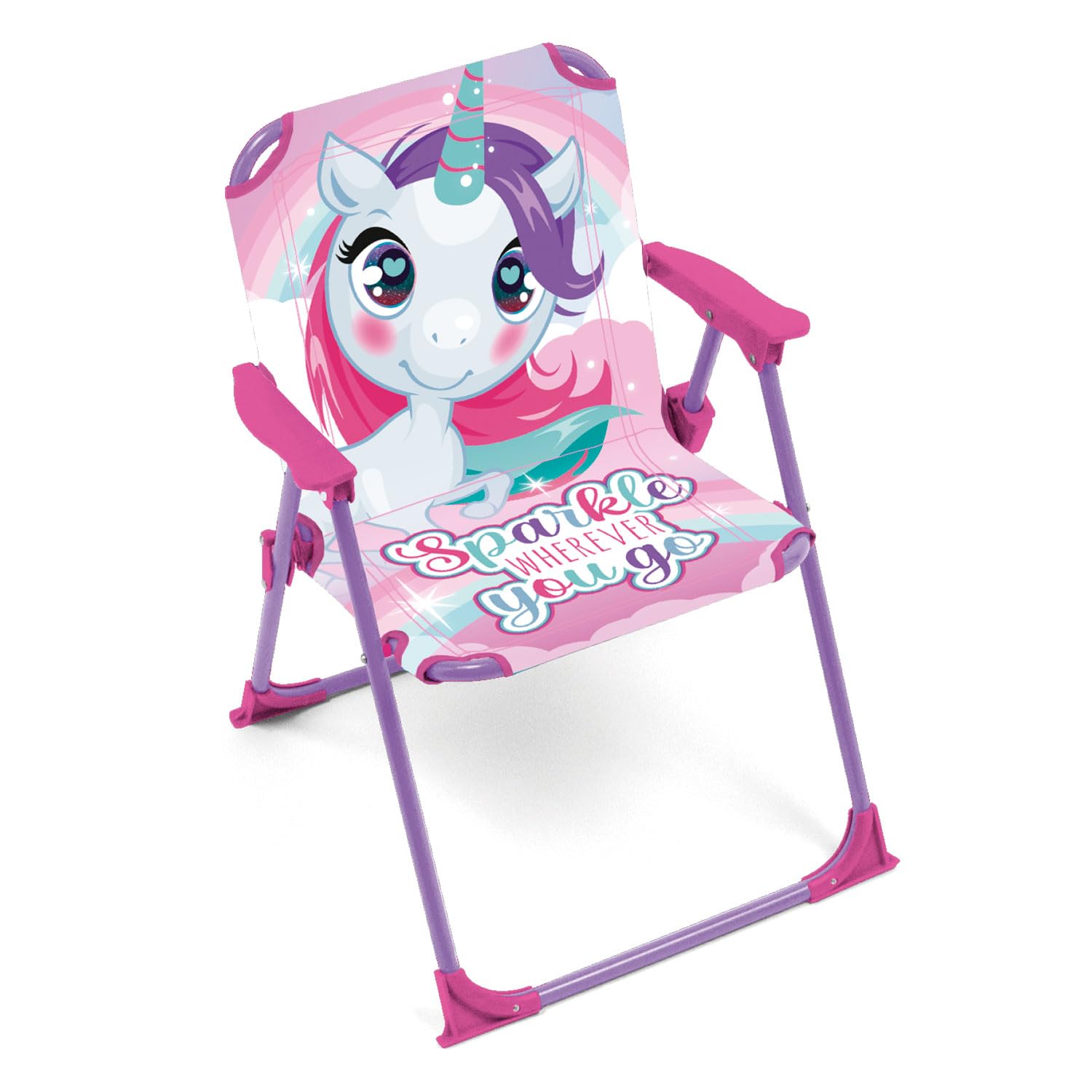 ARDITEX Sedia Pieghevole con Braccioli Unicorno ZK16157, Rosa, 38 x 32 x 53 cm, Fantasia, Metallo e Poliestere, Adatta per Giardino con Patio, Campeggio, Con Chiusura di Sicurezza